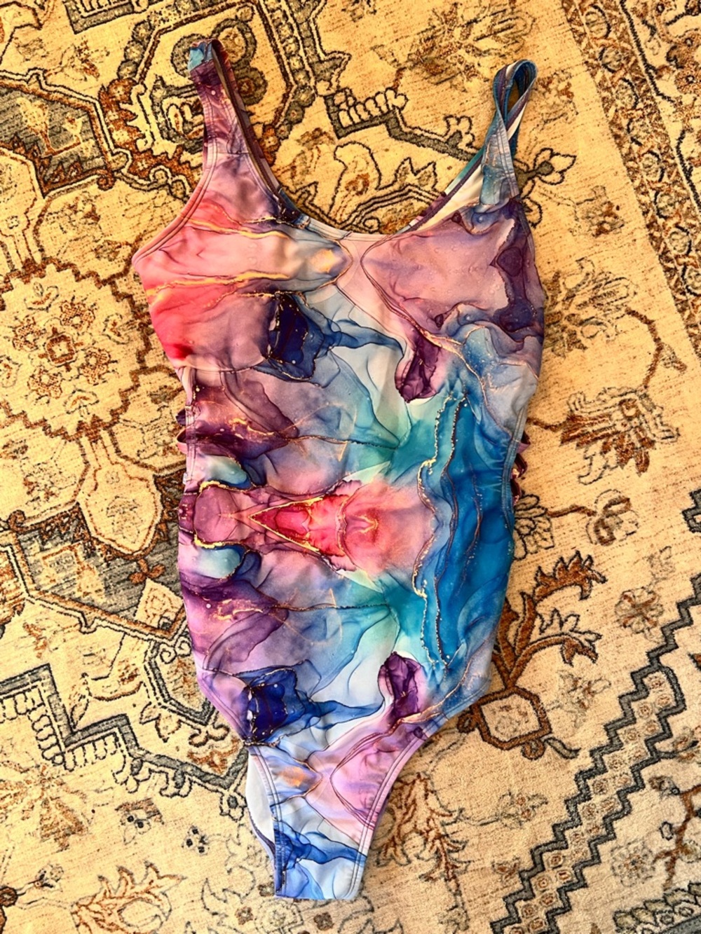 SHEIN Purple & Blue Watercolor One-Piece Swimsuit
